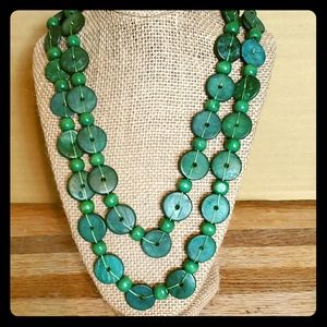 Green wooden bead necklace